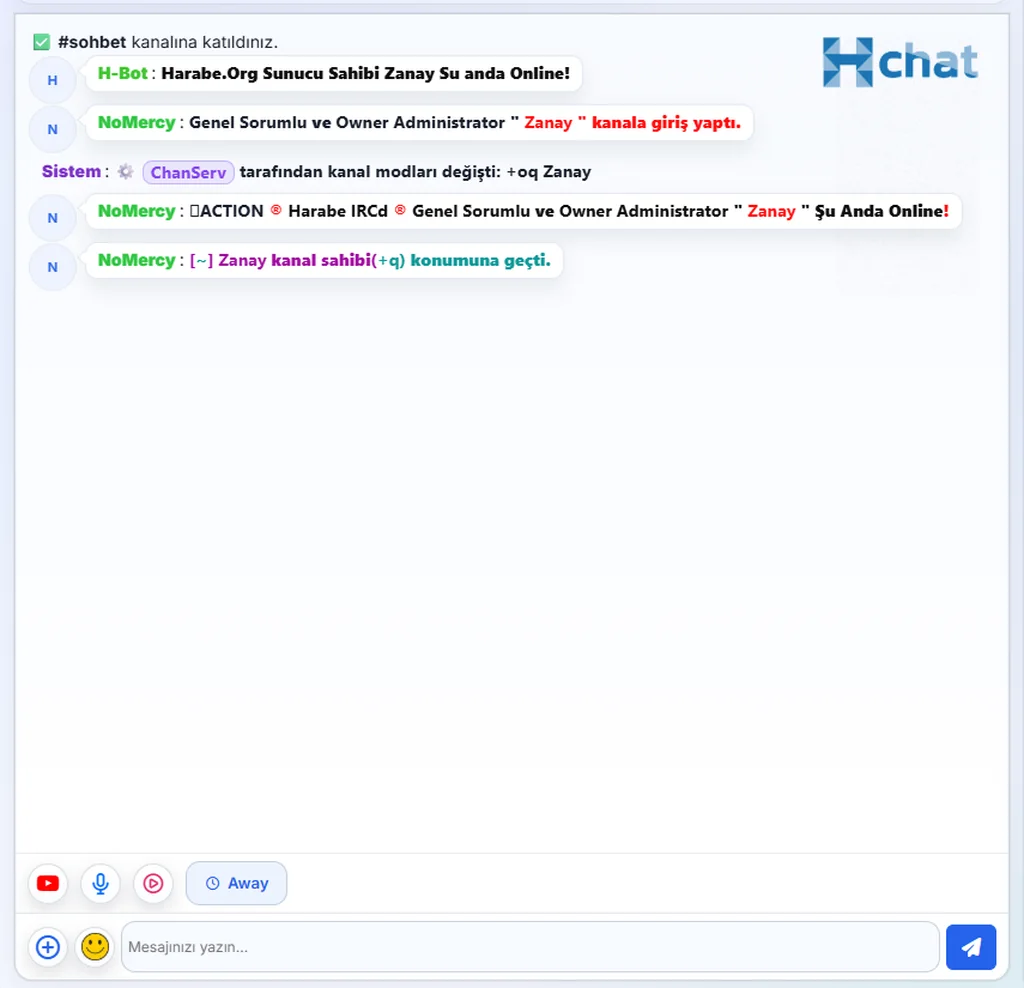 Harabe.ORG H-Chat gerçek masaüstü sohbet ekranı